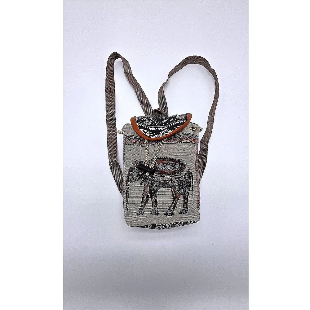 Boho Elephant Tapestry Drawstring Backpack Mini Bag‎